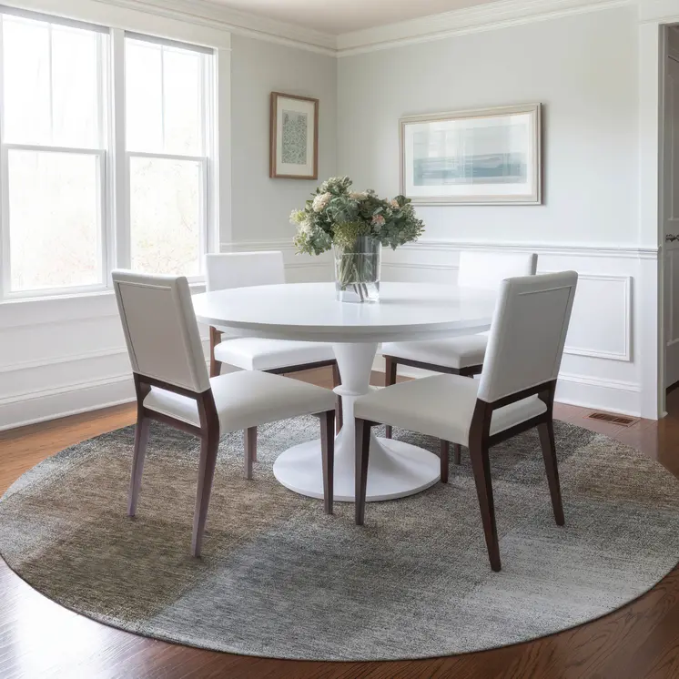 8' Silver Gray And Beige Round Abstract Washable Indoor Outdoor Area Rug