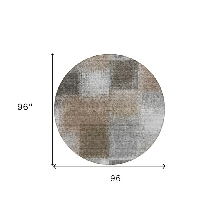 8' Silver Gray And Beige Round Abstract Washable Indoor Outdoor Area Rug