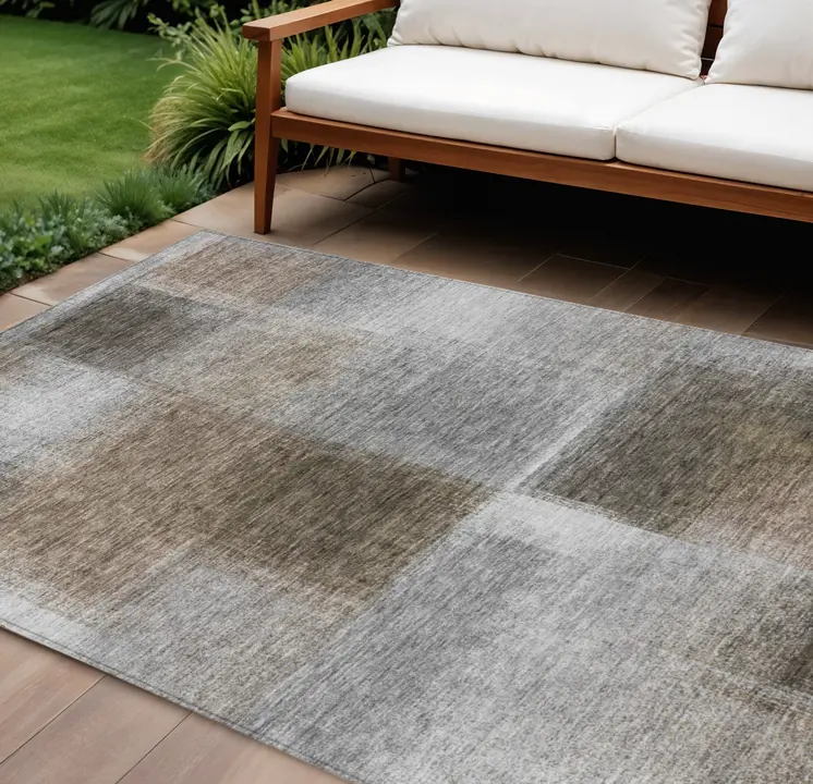 10' X 14' Silver Gray And Beige Abstract Washable Indoor Outdoor Area Rug