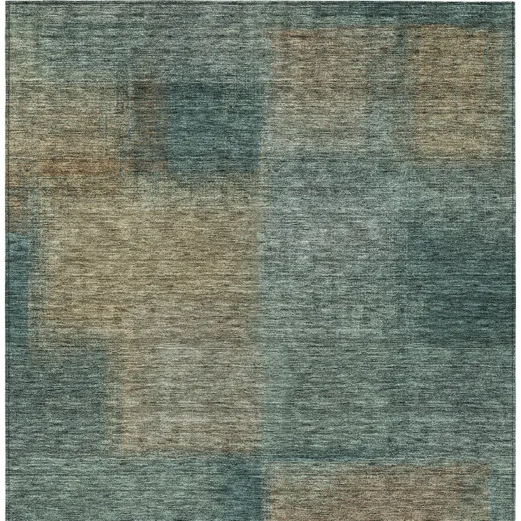 9' X 12' Teal Blue Brown And Taupe Abstract Washable Indoor Outdoor Area Rug