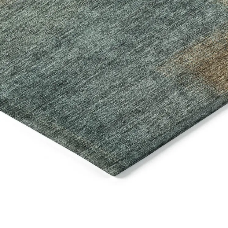 9' X 12' Teal Blue Brown And Taupe Abstract Washable Indoor Outdoor Area Rug