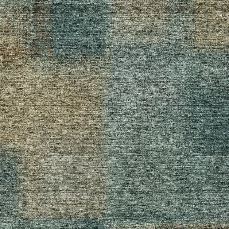 9' X 12' Teal Blue Brown And Taupe Abstract Washable Indoor Outdoor Area Rug