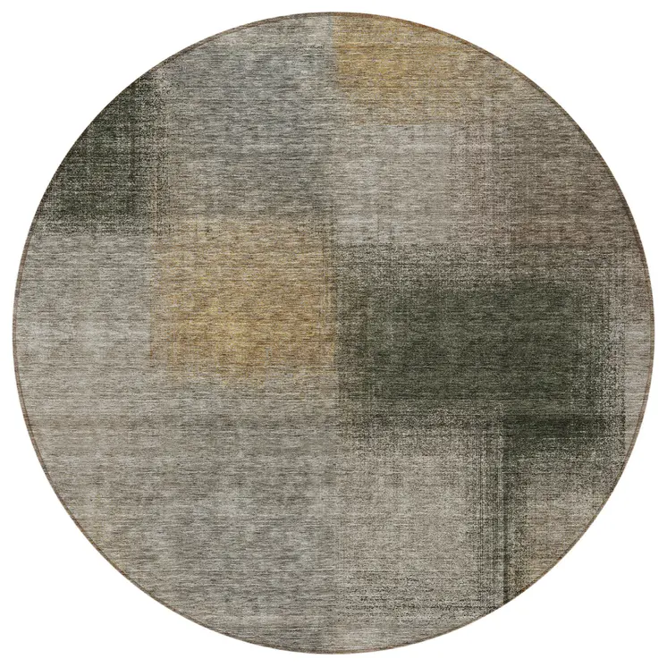 8' Taupe Gray And Beige Round Abstract Washable Indoor Outdoor Area Rug