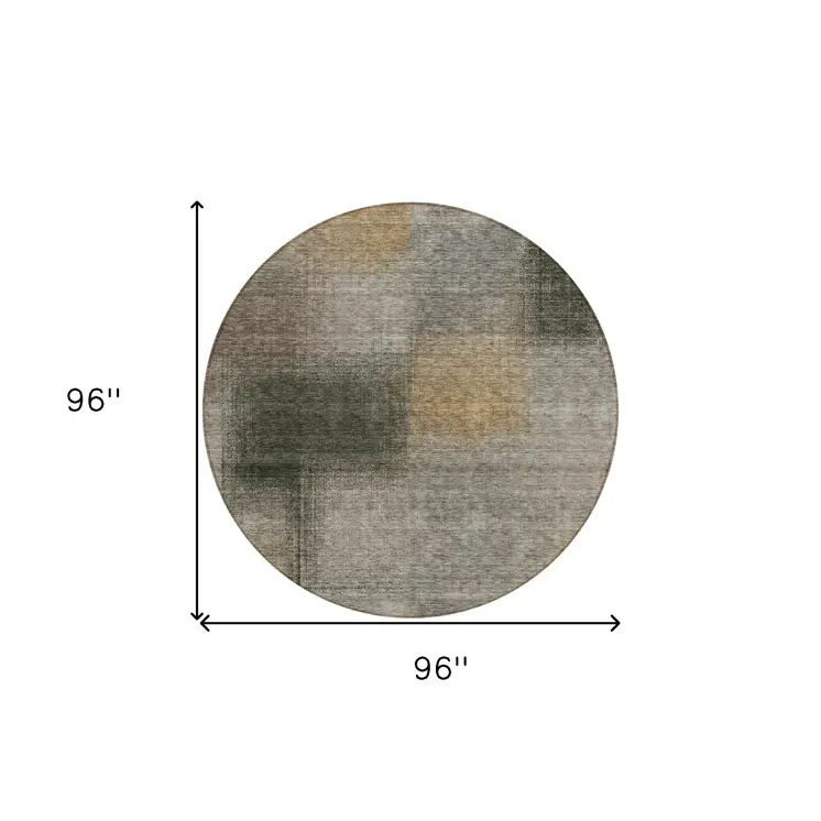 8' Taupe Gray And Beige Round Abstract Washable Indoor Outdoor Area Rug
