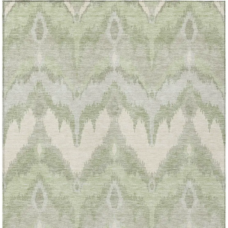 3' X 5' Artichoke Green And Beige Ikat Washable Indoor Outdoor Area Rug