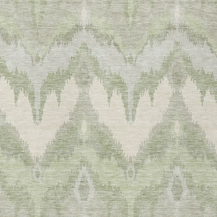 3' X 5' Artichoke Green And Beige Ikat Washable Indoor Outdoor Area Rug