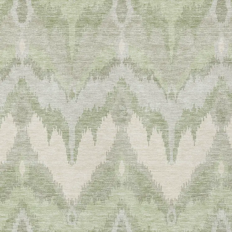 5' X 8' Artichoke Green And Beige Ikat Washable Indoor Outdoor Area Rug