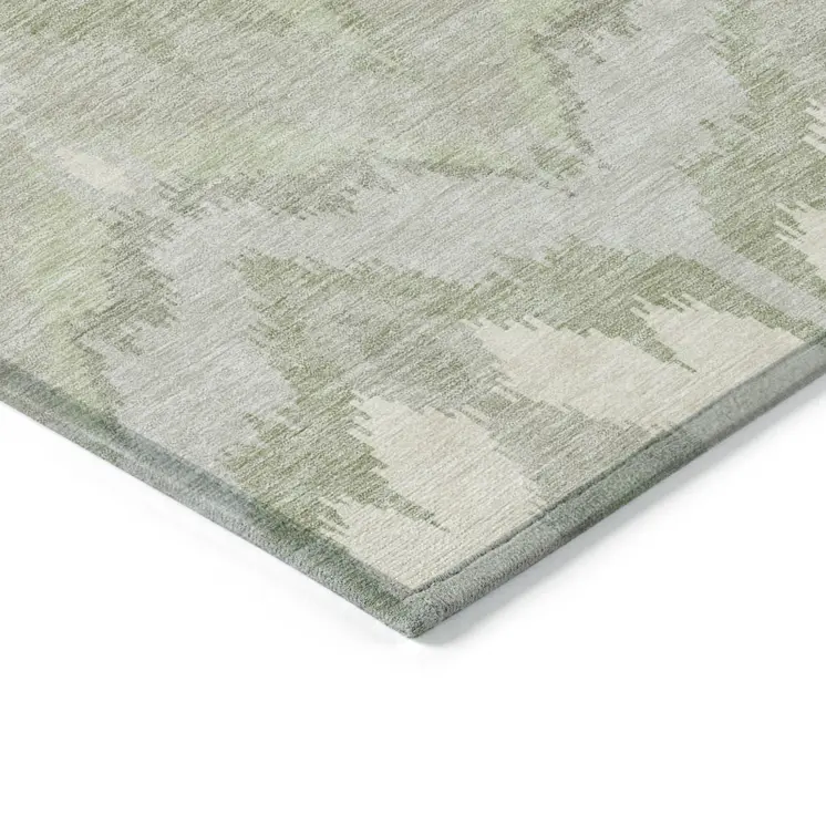 9' X 12' Artichoke Green And Beige Ikat Washable Indoor Outdoor Area Rug