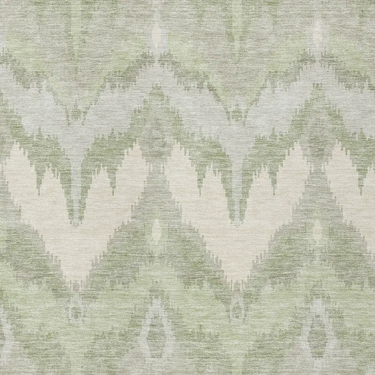 9' X 12' Artichoke Green And Beige Ikat Washable Indoor Outdoor Area Rug