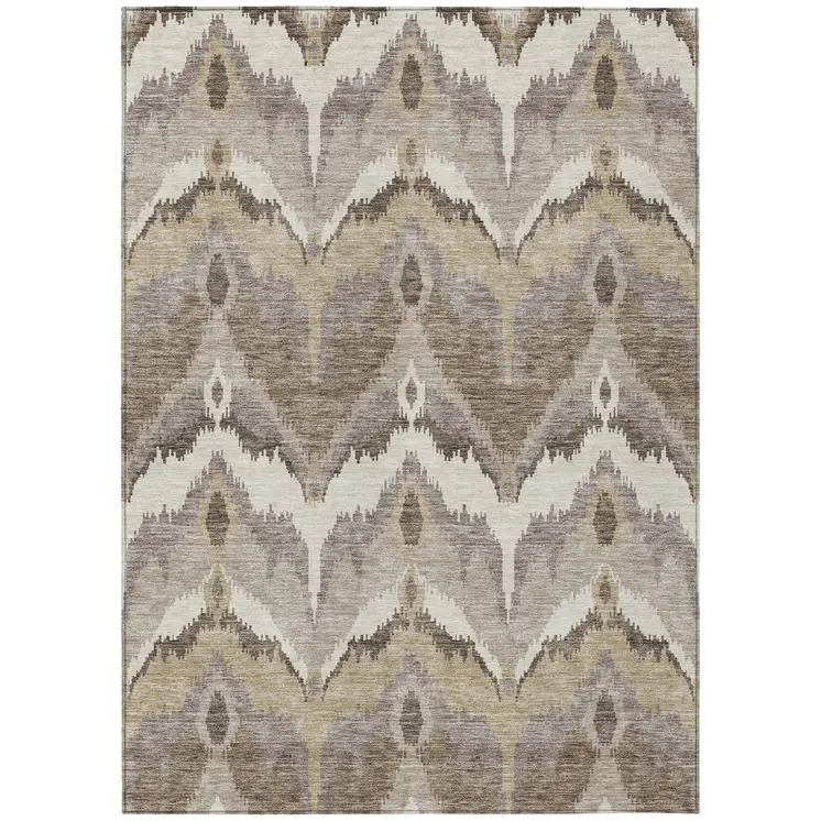 3' X 5' Beige Chocolate And Taupe Ikat Washable Indoor Outdoor Area Rug