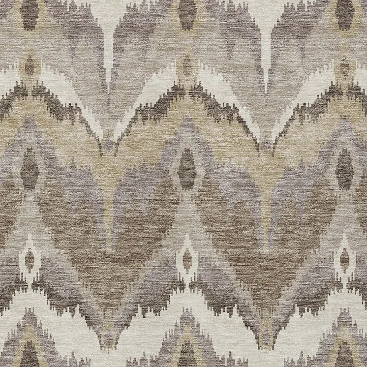 3' X 5' Beige Chocolate And Taupe Ikat Washable Indoor Outdoor Area Rug