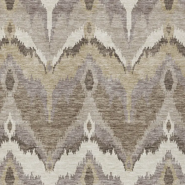 5' X 8' Beige Chocolate And Taupe Ikat Washable Indoor Outdoor Area Rug