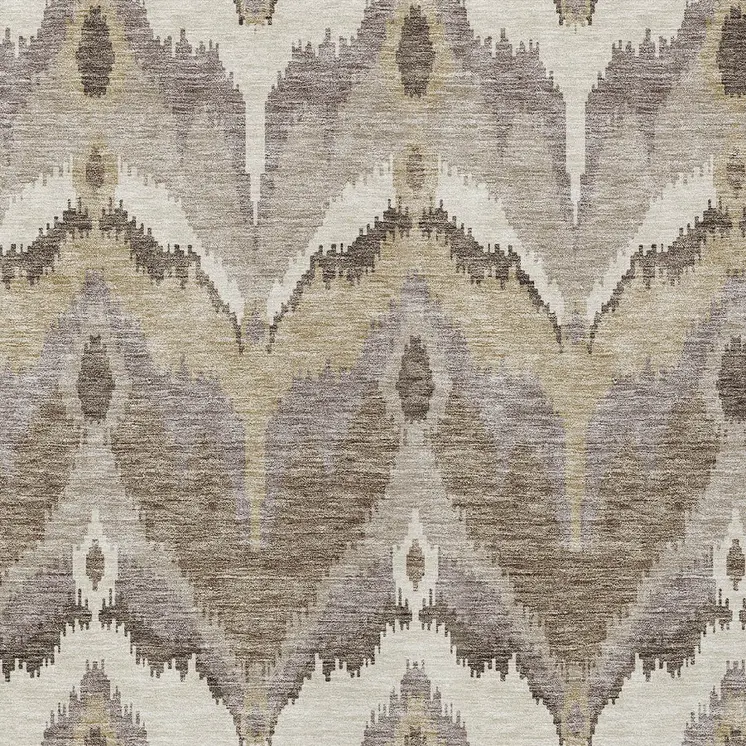 8' X 10' Beige Chocolate And Taupe Ikat Washable Indoor Outdoor Area Rug