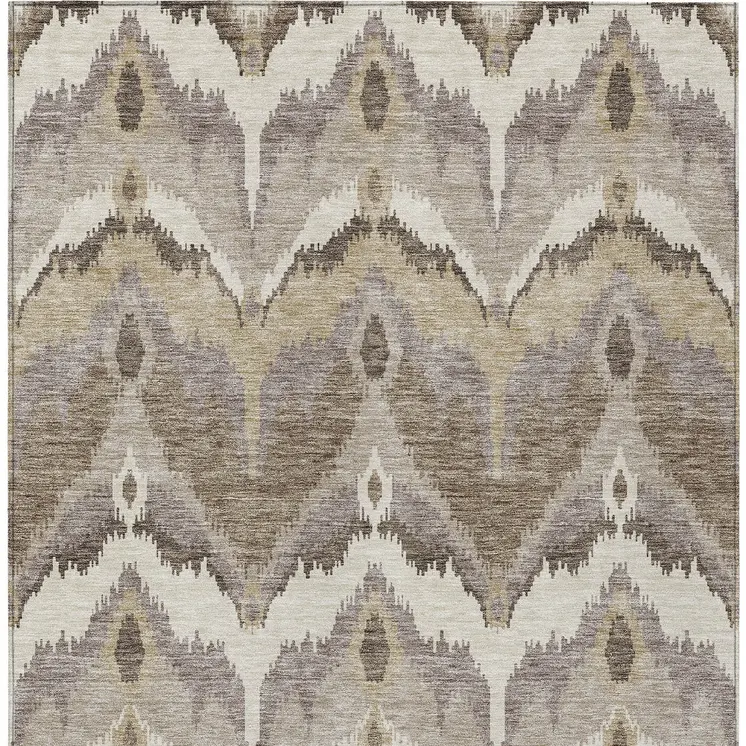 9' X 12' Beige Chocolate And Taupe Ikat Washable Indoor Outdoor Area Rug