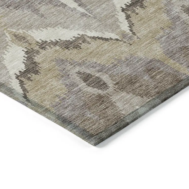 10' X 14' Beige Chocolate And Taupe Ikat Washable Indoor Outdoor Area Rug