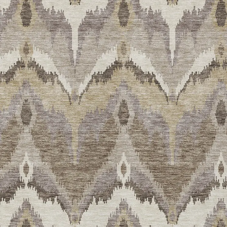 10' X 14' Beige Chocolate And Taupe Ikat Washable Indoor Outdoor Area Rug