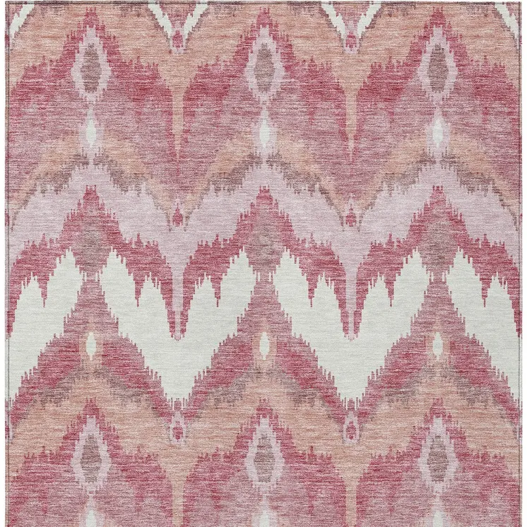 3' X 5' Blush Mauve And Ivory Ikat Washable Indoor Outdoor Area Rug