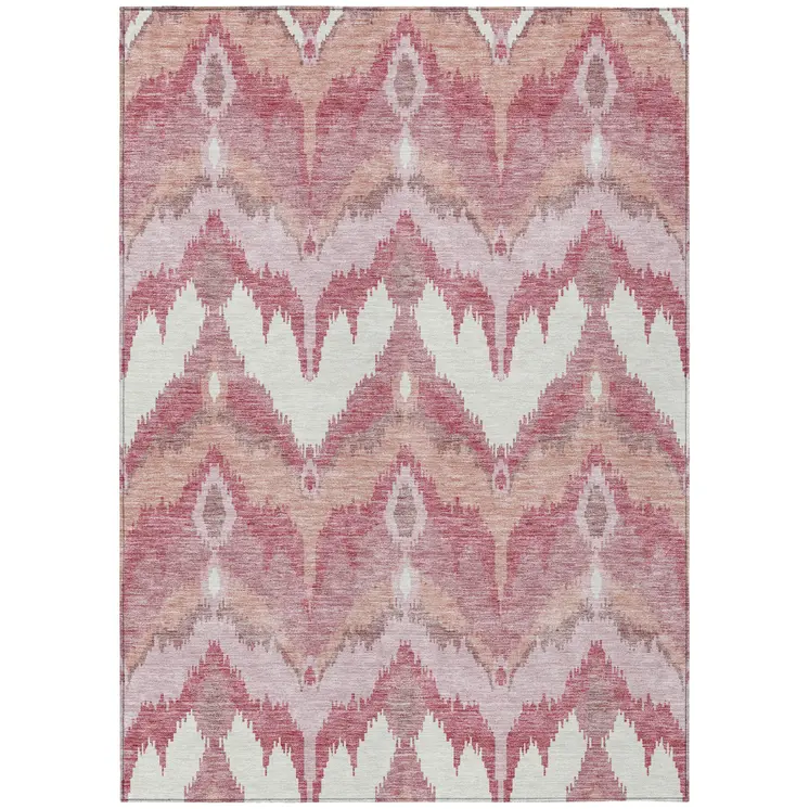 3' X 5' Blush Mauve And Ivory Ikat Washable Indoor Outdoor Area Rug