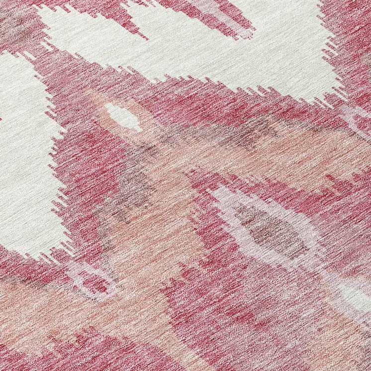 3' X 5' Blush Mauve And Ivory Ikat Washable Indoor Outdoor Area Rug