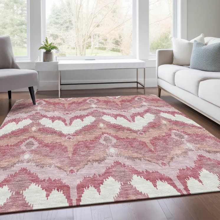 3' X 5' Blush Mauve And Ivory Ikat Washable Indoor Outdoor Area Rug