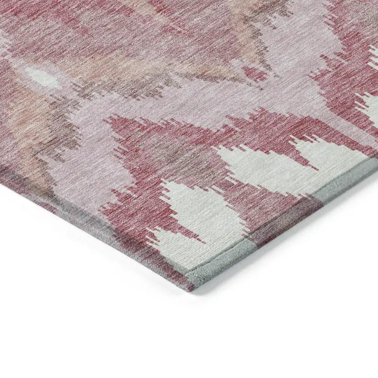 8' X 10' Blush Mauve And Ivory Ikat Washable Indoor Outdoor Area Rug