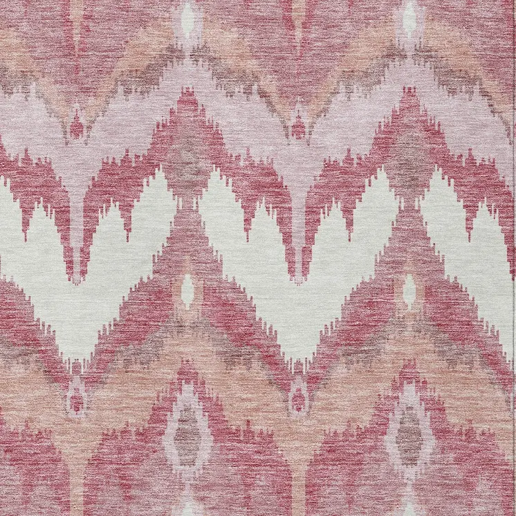 9' X 12' Blush Mauve And Ivory Ikat Washable Indoor Outdoor Area Rug