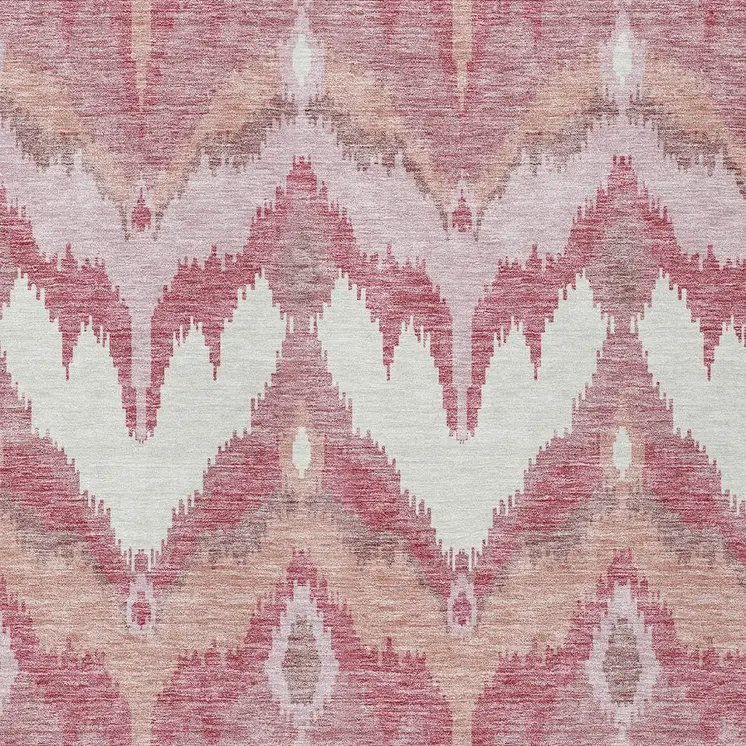 10' X 14' Blush Mauve And Ivory Ikat Washable Indoor Outdoor Area Rug