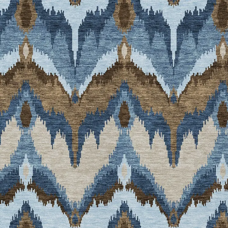 3' X 5' Denim Blue And Sky Blue Ikat Washable Indoor Outdoor Area Rug