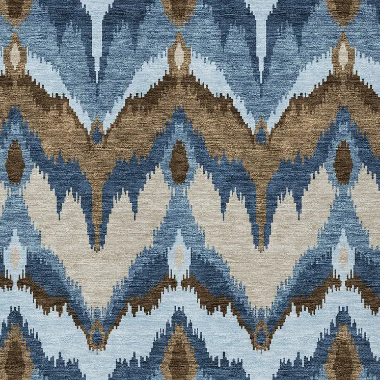 5' X 8' Denim Blue And Sky Blue Ikat Washable Indoor Outdoor Area Rug