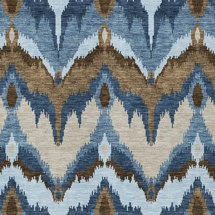 8' X 10' Denim Blue And Sky Blue Ikat Washable Indoor Outdoor Area Rug