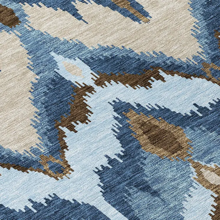 9' X 12' Denim Blue And Sky Blue Ikat Washable Indoor Outdoor Area Rug