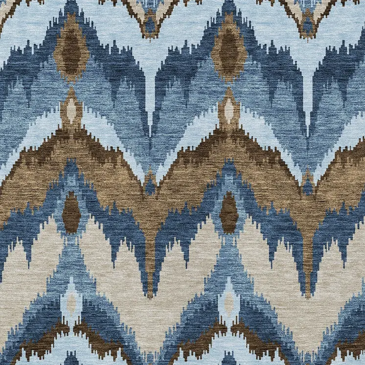 10' X 14' Denim Blue And Sky Blue Ikat Washable Indoor Outdoor Area Rug
