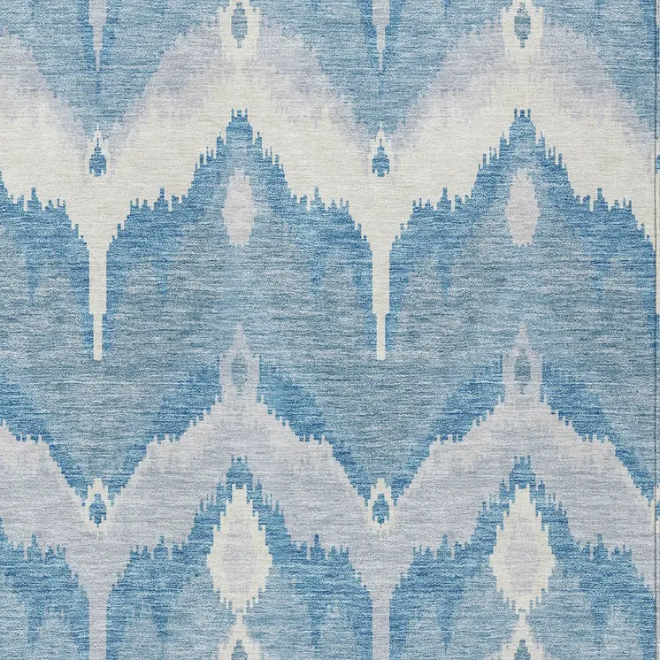 3' X 5' Denim Blue Sky Blue And Ivory Ikat Washable Indoor Outdoor Area Rug
