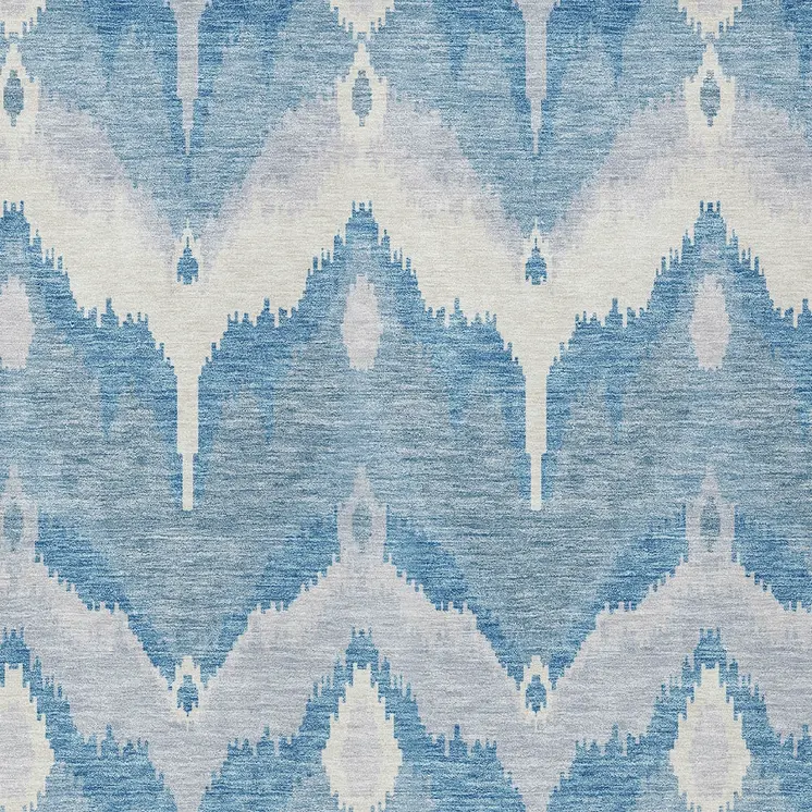 5' X 8' Denim Blue Sky Blue And Ivory Ikat Washable Indoor Outdoor Area Rug
