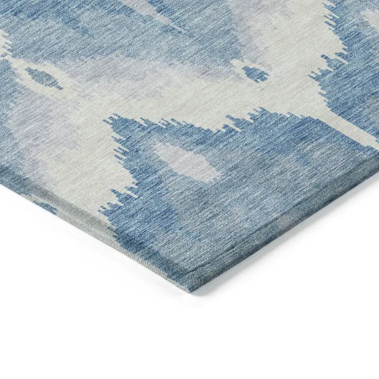 8' X 10' Denim Blue Sky Blue And Ivory Ikat Washable Indoor Outdoor Area Rug