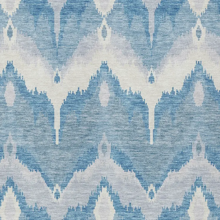 8' X 10' Denim Blue Sky Blue And Ivory Ikat Washable Indoor Outdoor Area Rug