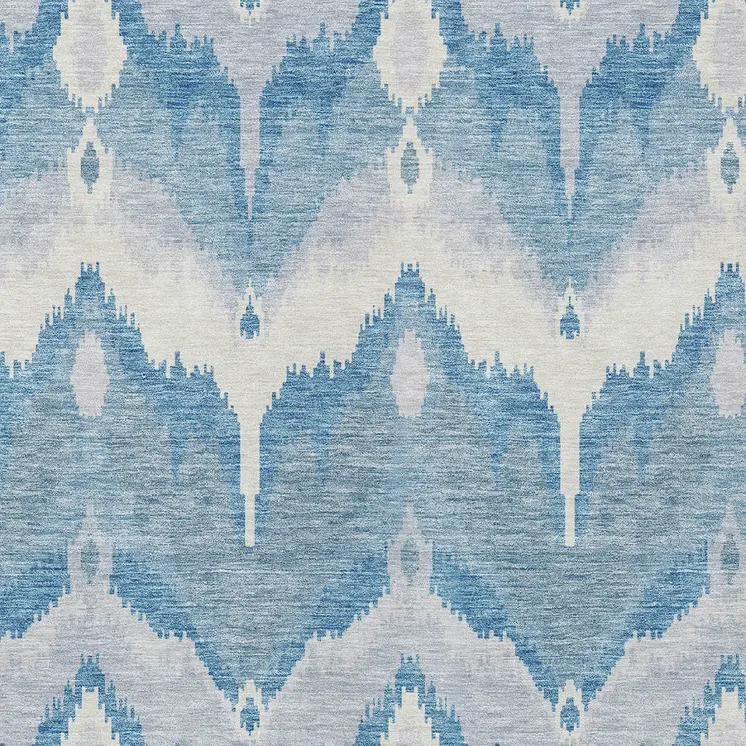 9' X 12' Denim Blue Sky Blue And Ivory Ikat Washable Indoor Outdoor Area Rug