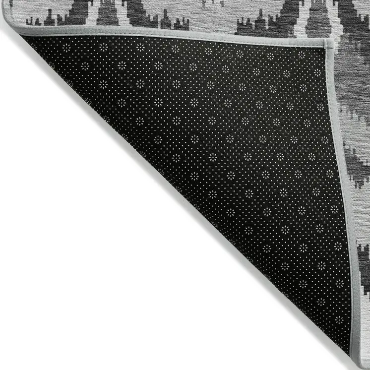 3' X 5' Gray Silver And Charcoal Ikat Washable Indoor Outdoor Area Rug