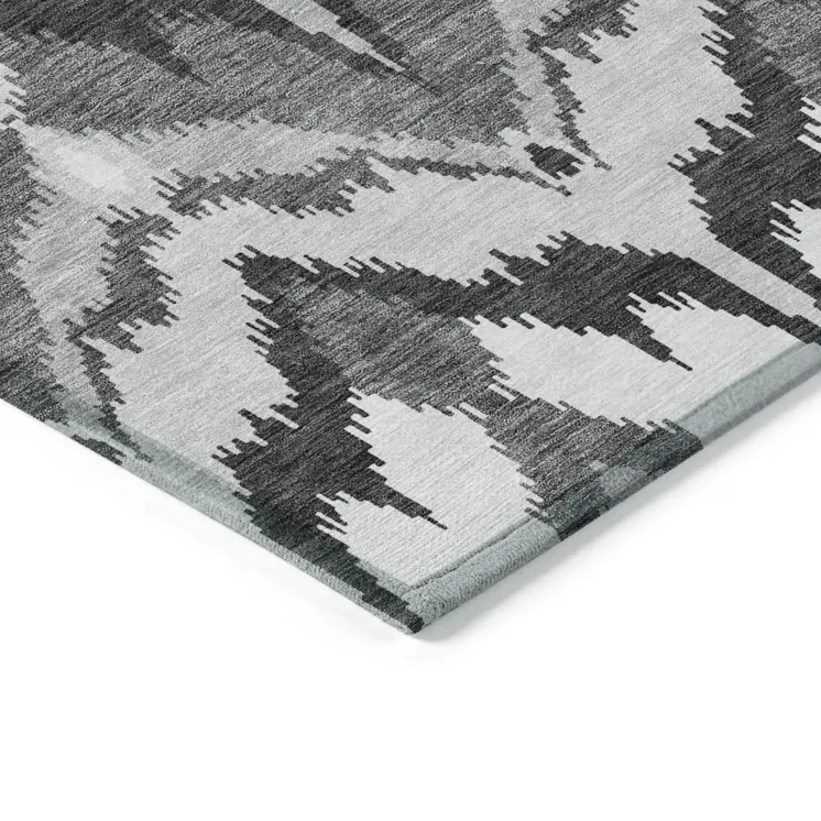 3' X 5' Gray Silver And Charcoal Ikat Washable Indoor Outdoor Area Rug
