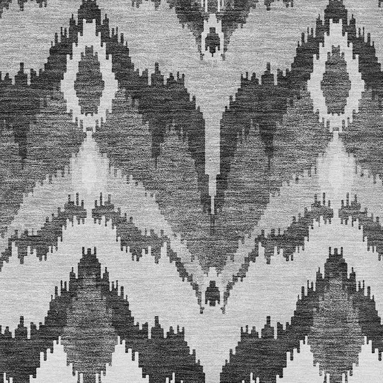 3' X 5' Gray Silver And Charcoal Ikat Washable Indoor Outdoor Area Rug