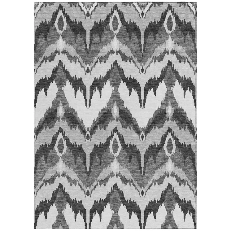 8' X 10' Gray Silver And Charcoal Ikat Washable Indoor Outdoor Area Rug