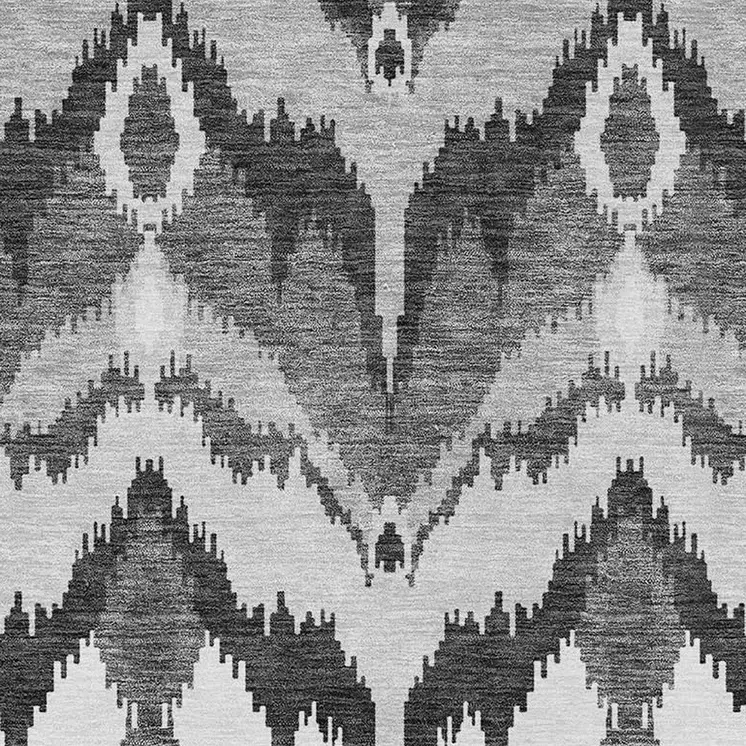8' X 10' Gray Silver And Charcoal Ikat Washable Indoor Outdoor Area Rug