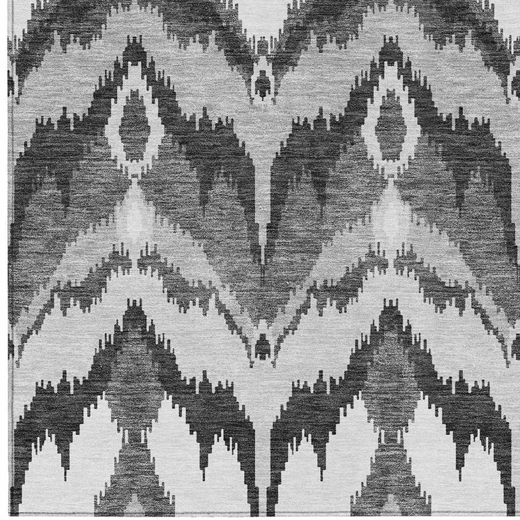 9' X 12' Gray Silver And Charcoal Ikat Washable Indoor Outdoor Area Rug