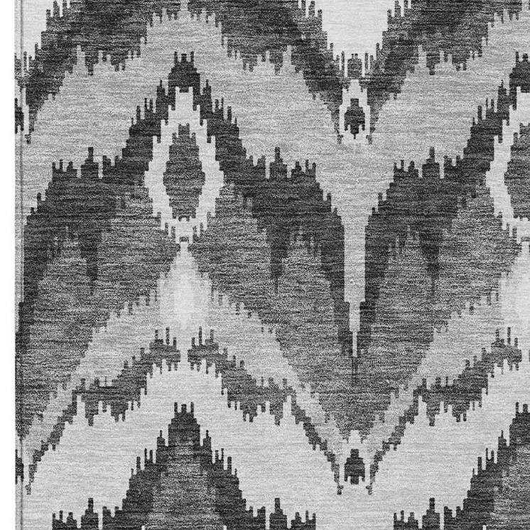 9' X 12' Gray Silver And Charcoal Ikat Washable Indoor Outdoor Area Rug