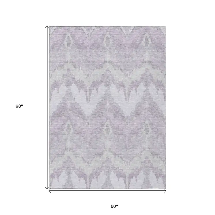 5' X 8' Lavender Purple And Gray Ikat Washable Indoor Outdoor Area Rug