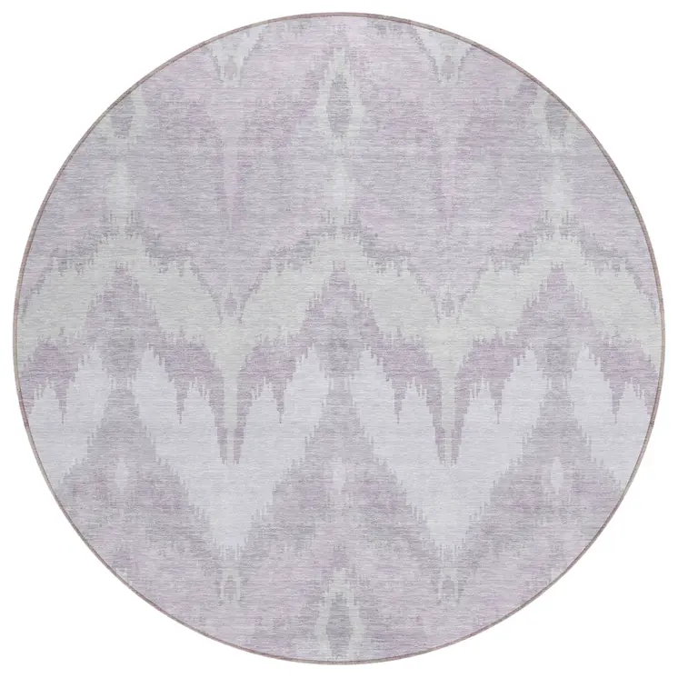 8' Lavender Purple And Gray Round Ikat Washable Indoor Outdoor Area Rug