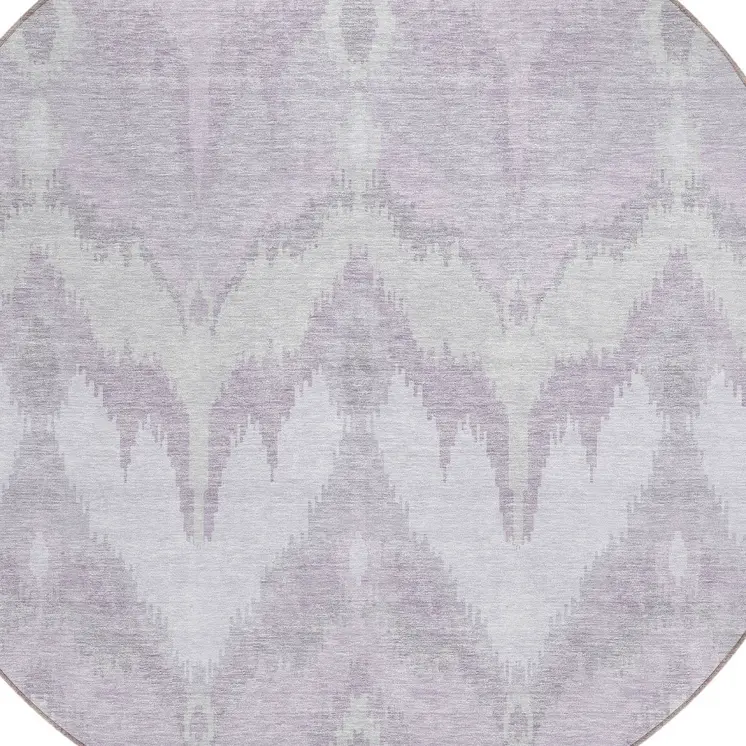 8' Lavender Purple And Gray Round Ikat Washable Indoor Outdoor Area Rug