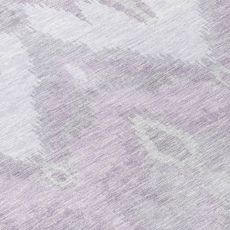 8' Lavender Purple And Gray Round Ikat Washable Indoor Outdoor Area Rug