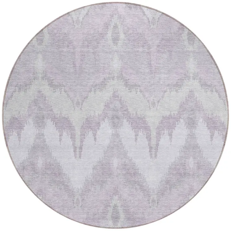 8' Lavender Purple And Gray Round Ikat Washable Indoor Outdoor Area Rug