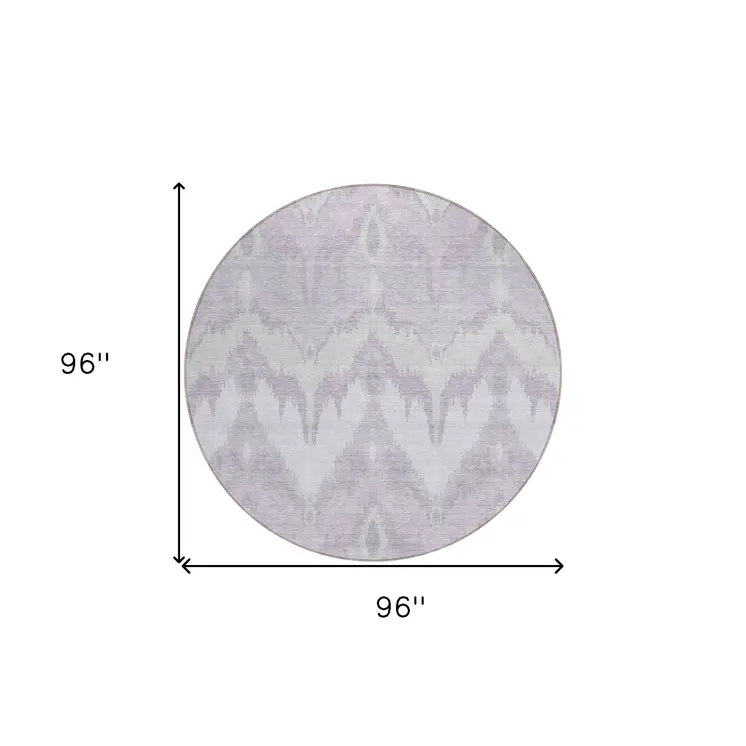 8' Lavender Purple And Gray Round Ikat Washable Indoor Outdoor Area Rug
